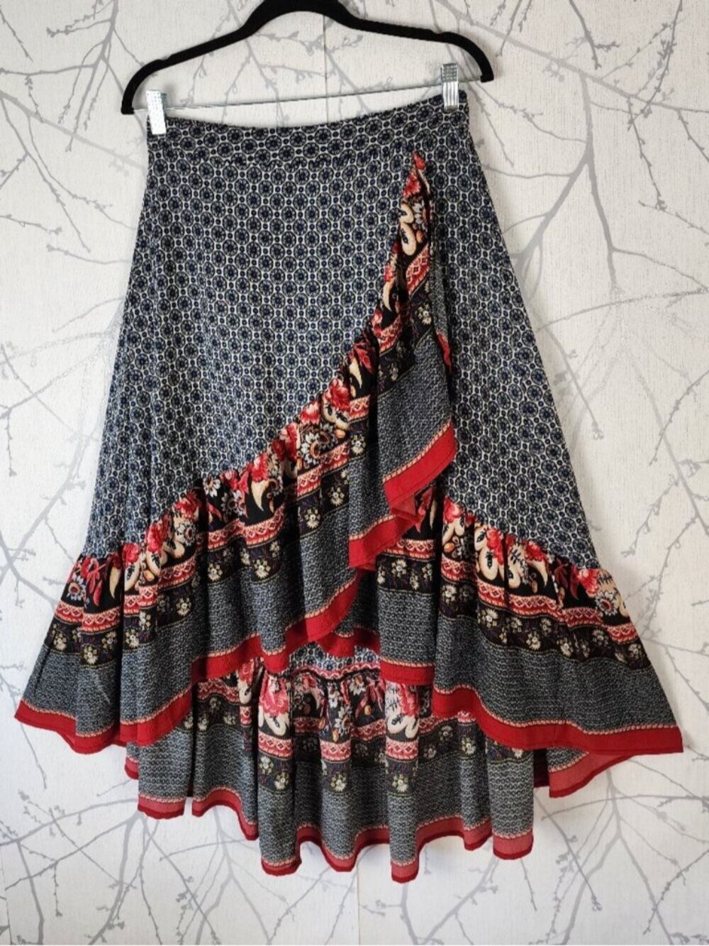 Papillon Colorful Floral Print Ruffle Tiered High Low Skirt